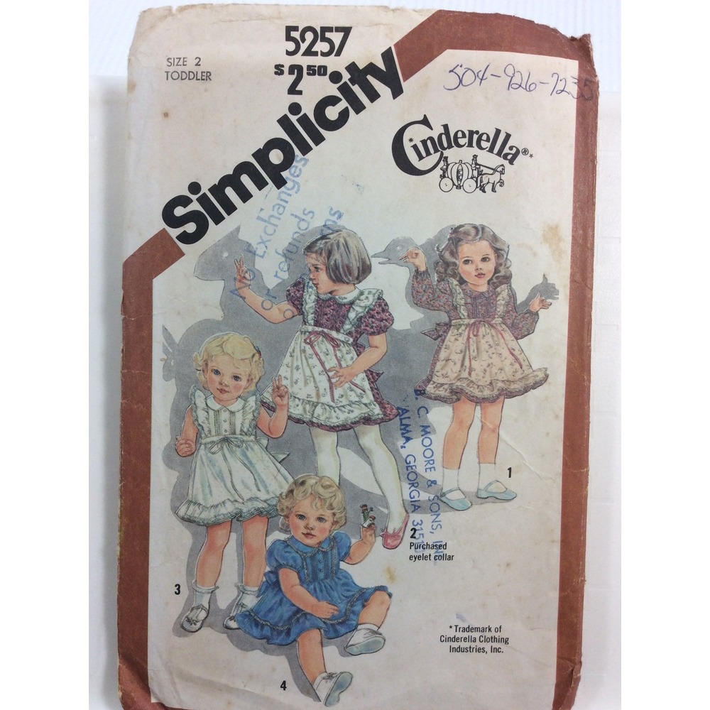 1981 Simplicity 5257 VTG Sewing Pattern Cinderella Toddlers Dress Pinafore 2